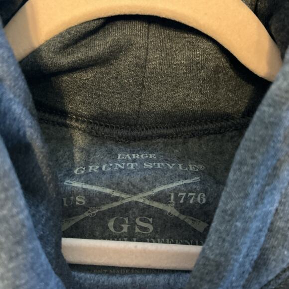 Grunt Style Dusty Blue Sleeve Logo Don’t Tread On Me Hoodie Sweatshirt Men’s L - Picture 6 of 9